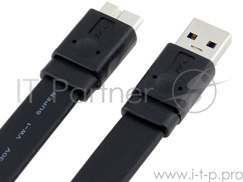 Кабель Micro USB 3.0 Orient MU-310F, Am -) micro-Bm (10pin), 1.0 м, плоский, черный