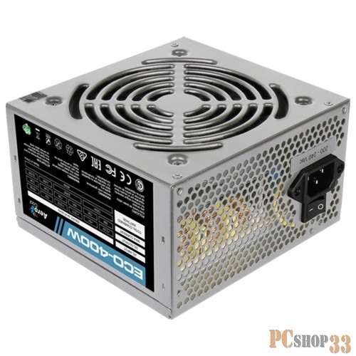 Блок питания Aerocool 400W Retail ECO-400W ATX v2.3 Haswell, fan 12cm, 400mm cable, power cord, 20+4P, 12V 4P, 1x PCI-E 6P, 2x SATA, 2x PATA, 1x FDD