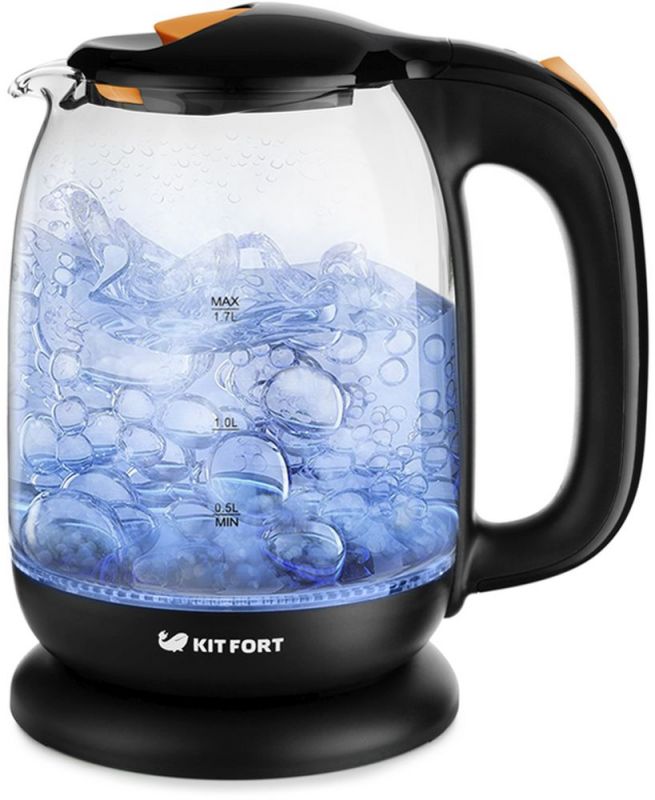 Чайник электрический Kitfort КТ-625-3 черный/оранжевый