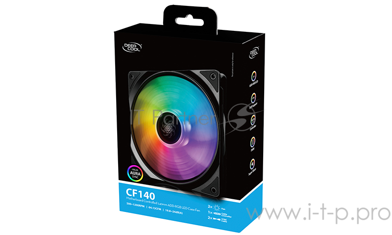 Вентилятор DEEPCOOL CF140 RGB 140x140x26мм (32шт./кор, PWM, пит. от мат.платы и БП, RGB подсветка, 5