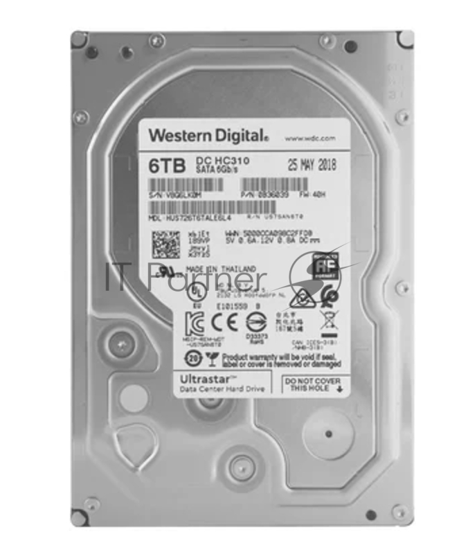 Жесткий диск WD Original SATA-III 6Tb 0B36039 HUS726T6TALE6L4 Ultrastar DC HC310 (7200rpm) 256Mb 3.5