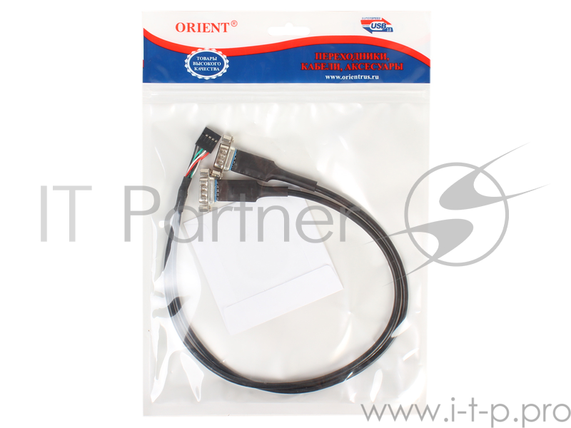 Кабель-адаптер ORIENT UMB-2S, кабель-адаптер для подключение к мат.плате, USB (8pin) -) 2xRS232 DB9M