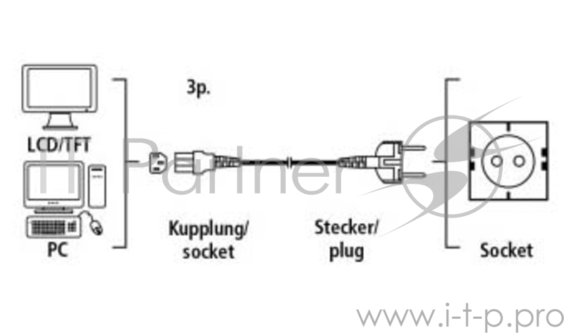 Кабель Hama H-46552 питания с заземлением 2.5 м 3x1.00 кв.мм черный
