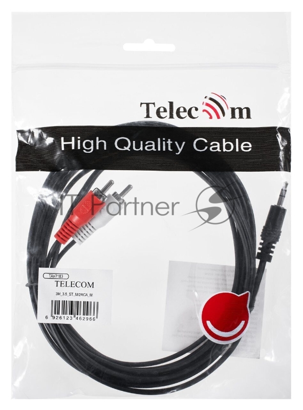 Кабель соединительный Telecom 3.5 Jack (M) - 2xRCA (M), стерео, аудио, 3м (TAV7183-3M)