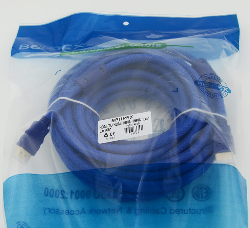 Кабель HDMI Ver.1.4 Blue jack HDMI(19pin)/HDMI(19pin) (10м) феррит.кольца Позолоченные контакты