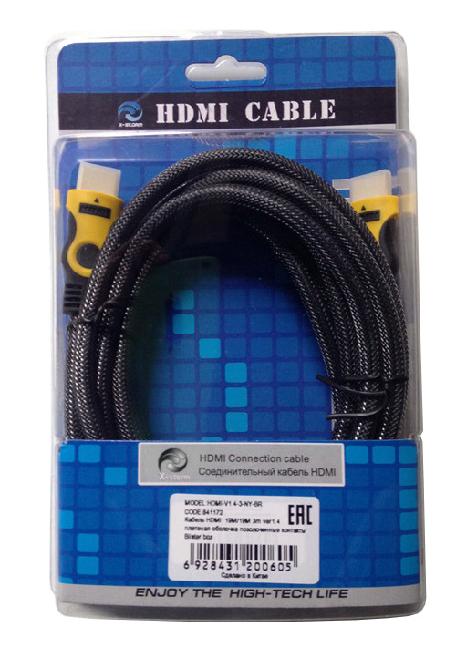 Кабель HDMI Ningbo 19M/19M 3m ver1.4 плетеная оболочка позолоченные контакты Blister box