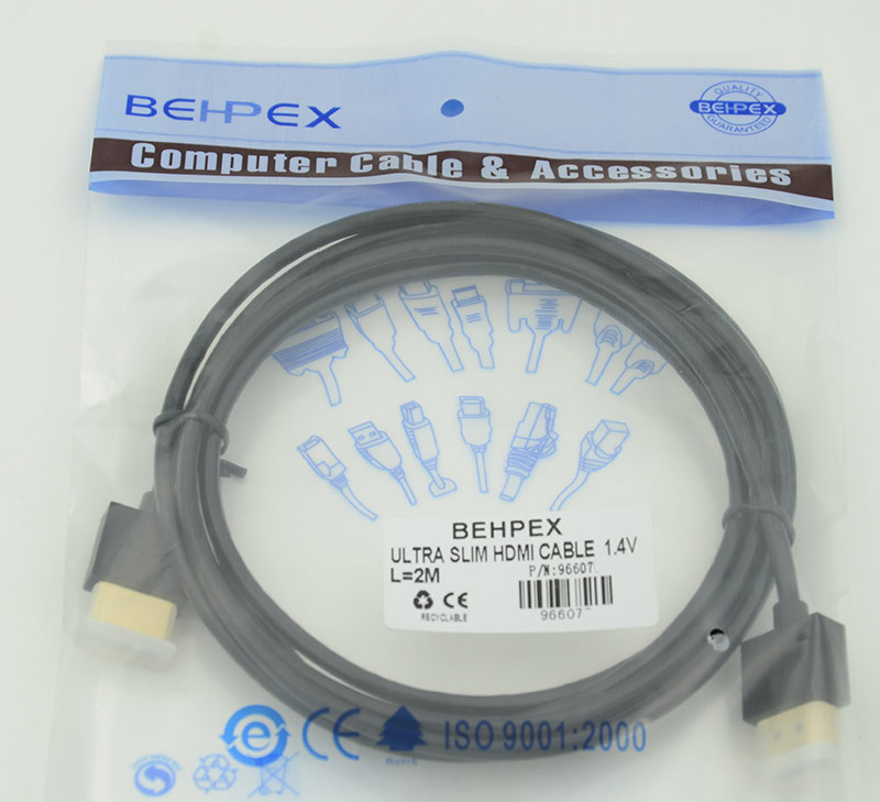 Кабель HDMI Gold Plated Connector, Ver1.4, Ultra Slim HDMI(19pin)/HDMI(19pin) (3м) феррит.кольца Поз