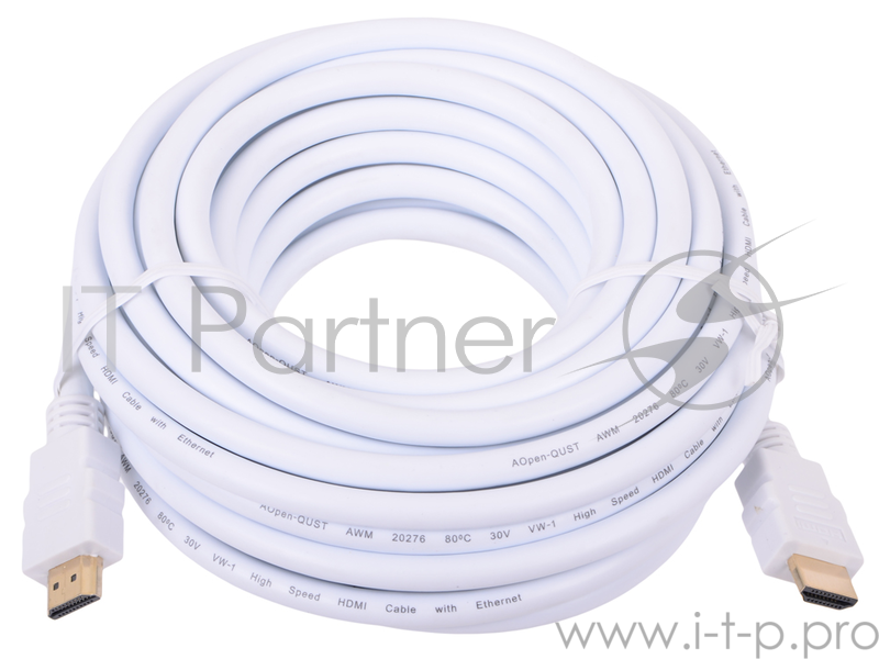 Кабель AOpen HDMI 19M/M 1.4V+3D/Ethernet AOpen (ACG511W-10M) 10m, белый, позолоченные контакты