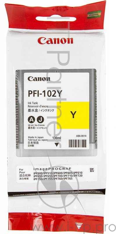 Картридж для плоттера Canon iPF500/ iPF600/iPF610/iPF700 (O) PFI-102Y Yellow 0898B001