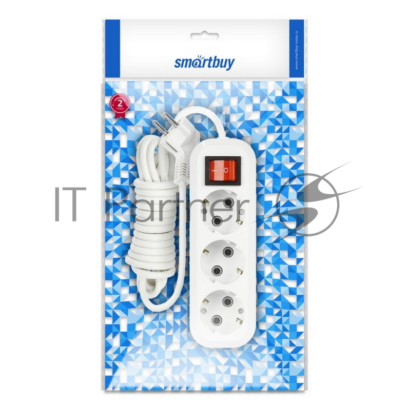 Удлинители бытовые, Сетевые фильтры, Тройники Smartbuy SBE-16-3-10-ZS Удлинитель 3 гнезда 10 метров 16А/3,5кВт с выключателем и заземлением ПВС 3х1,0