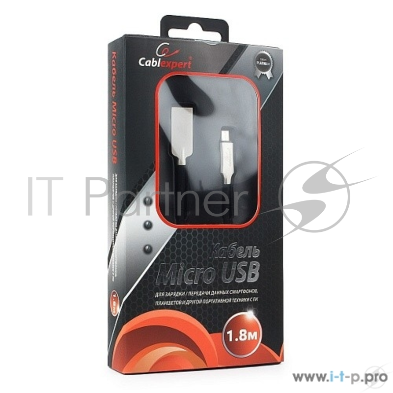 Кабель Cablexpert Кабель USB 2.0 CC-P-mUSB02Bk-1.8M AM/microB, серия Platinum, длина 1.8м, черный, блистер