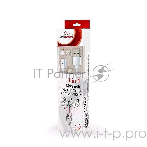 Кабель Cablexpert Кабель магнитный USB 2.0 CC-USB2-AMLM31-1M, AM/TypeC - microBM 5P - iPhone lightning, комбо кабель, 1м, алюминиевые разъемы, коробка