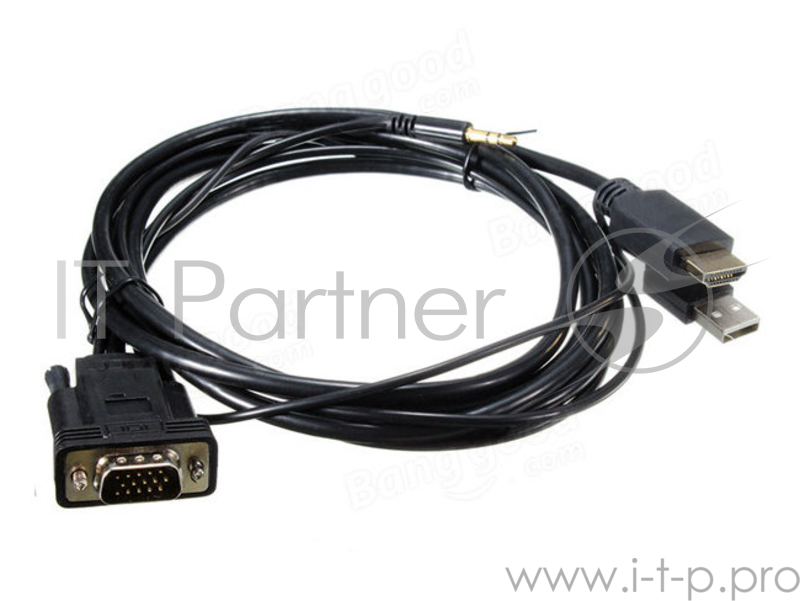 Переходник ORIENT Кабель-адаптер HDMI M C700 - VGA 15M + Audio jack 3.5мм (штекер), с кабелем дополнительного питания от USB порта, длина 1 метр, черный