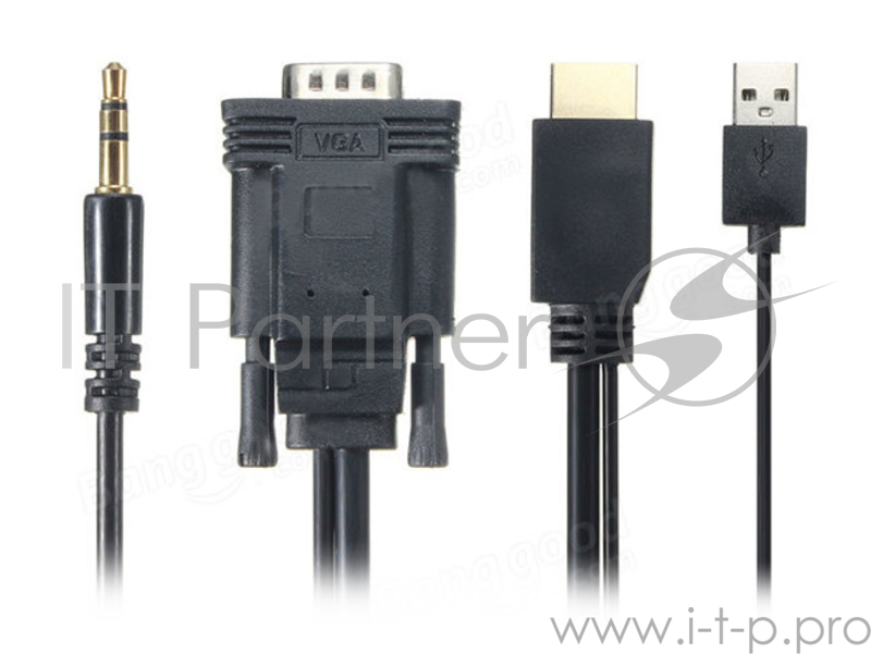 Переходник ORIENT Кабель-адаптер HDMI M C700 - VGA 15M + Audio jack 3.5мм (штекер), с кабелем дополнительного питания от USB порта, длина 1 метр, черный