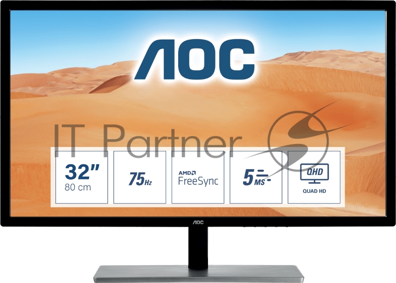 МОНИТОР 32 AOC Q3279VWFD8 Black-Silver (IPS, LED, 2560x1440, 5 ms, 178°/178°, 250 cd/m, 20M:1, +DVI