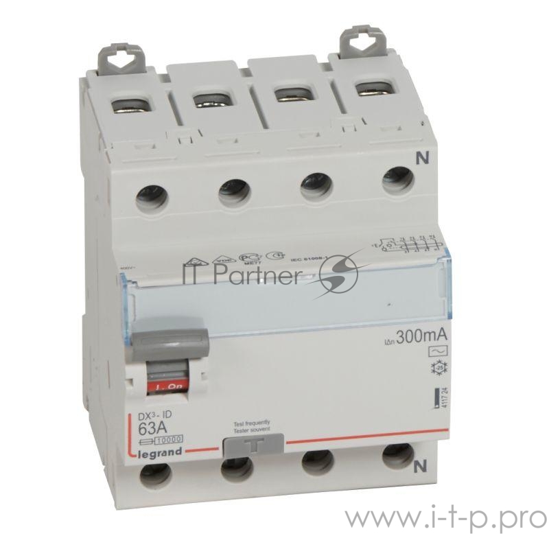 УЗО Legrand 411724 Выключатель дифференциального тока DX?-ID - 4П - 400 В~ - 63 А - тип AC - 300 мА - 4 модуля