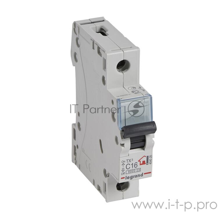 Вспомогательные элементы и аксессуары Legrand 404028 Автоматический выключатель TX3 6000 - 6 кА - тип характеристики C - 1П - 230/400 В~ - 16 А