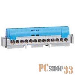 Вспомогательные элементы и аксессуары Legrand 04844 Клеммная колодка IP 2X - нейтраль - синяя - 1 x 6-25 мм? - 12 x 1,5-16 мм2 - длина 113 мм