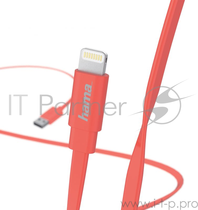 Кабель Hama Flat 00173645 Lightning (m) USB A (m) 1.2м розовый плоский