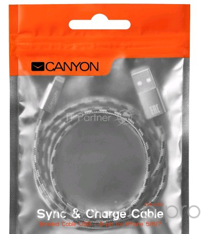 Кабель CANYON для устройств Apple Lightning CNE-CFI3DG 1.0м, серый