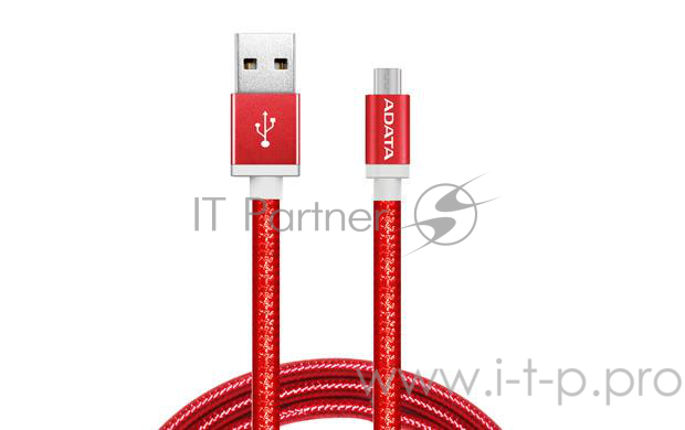 Кабель A-DATA microUSB-USB для зарядки и синхронизации 1м, металлический, Red