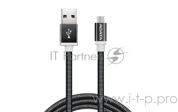 Кабель A-DATA microUSB-USB для зарядки и синхронизации 1м, металлический, Black