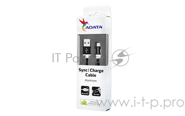 Кабель A-DATA microUSB-USB для зарядки и синхронизации 1м, металлический, Black