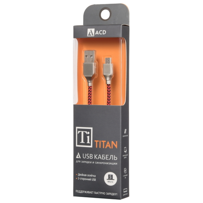USB кабель ACD-Titan MicroUSB ~ USB-A Нейлон, 1м, красно-черный (ACD-U927-M1R)