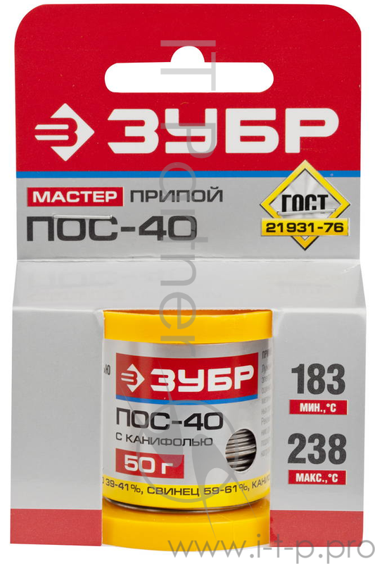 Припой ЗУБР 55451-050-10C ПОС 40 трубка с канифолью 50г 1мм