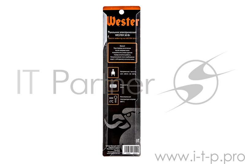 Паяльник WESTER 908-002 30Вт с никелированным жалом с медным наконечником, дер. ручка