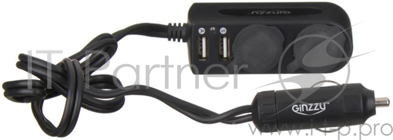 Разветвитель автоприкуривателя GINZZU GA-4615UB АЗУ 5В/3.0A, 2xUSB, 2 розетки + удлинитель