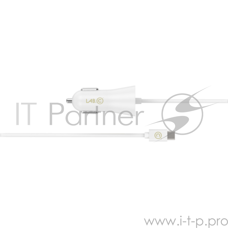 Автомобильное зарядное устройство LAB.C 585 со встроенным кабелем Type-C. Дополнительный USB разъем. Сила тока 2,4А. Цвет золотой.