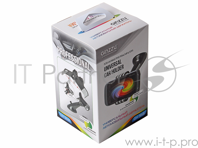 Универсальный Автомобильный Держатель Ginzzu GH-386B Шириной до 100 мм, крепление на лобовое стекло, поворотный механизм 360°