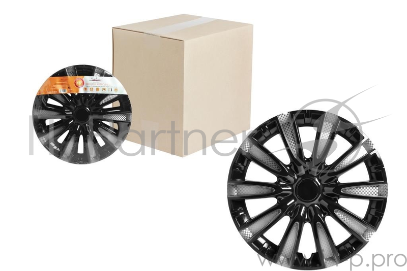 Колпаки на колёса AIRLINE AWCC-15-10 15'' ''торнадо т'' серебристо-черный карбон компл. 2шт.