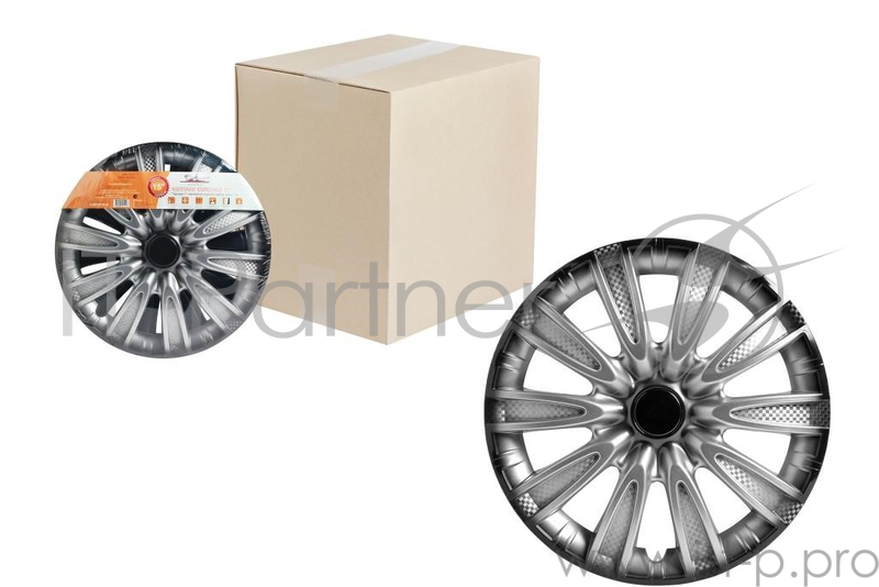 Колпаки на колёса AIRLINE AWCC-15-07 15'' ''торнадо +'' серебристо-черный карбон компл. 2шт.