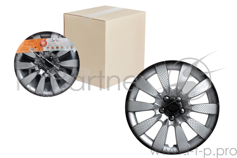 Колпаки на колёса AIRLINE AWCC-13-07 13'' ''торнадо +'' серебристо-черный карбон компл. 2шт.