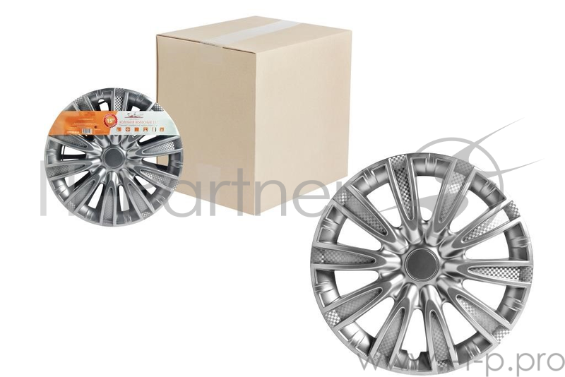 Колпаки на колёса AIRLINE AWCC-15-06 15'' ''торнадо'' серебристый карбон компл. 2шт.