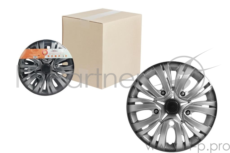 Колпаки на колёса AIRLINE AWCC-14-02 14'' ''лион +'' серебристо-черный карбон компл. 2шт.