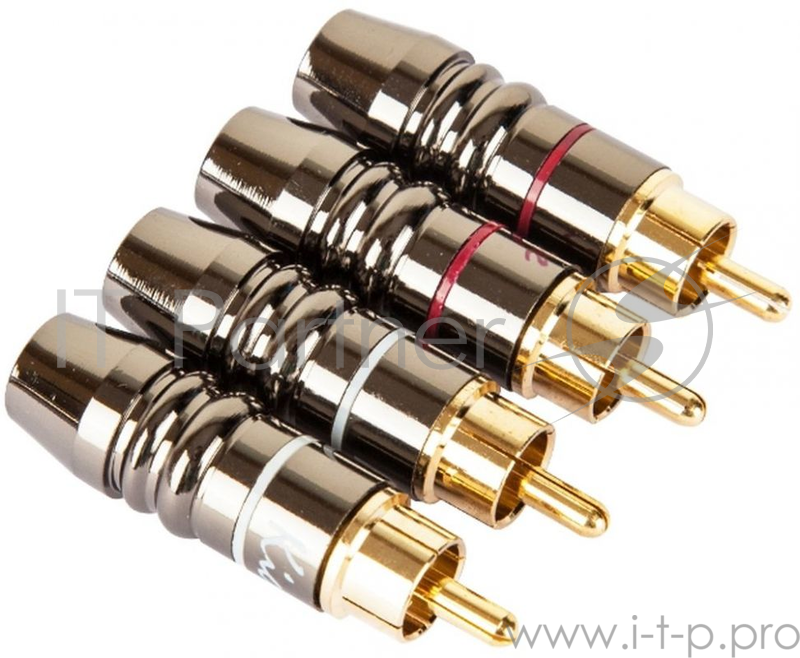 Коннектор Kicx RCA-4M серебристый Комплект из 4-х прямых металлических RCA коннекторов в упаковке, наконечники с позолоченным покрытием, диаметр под RCA кабель до 9мм. (упак.:4шт)