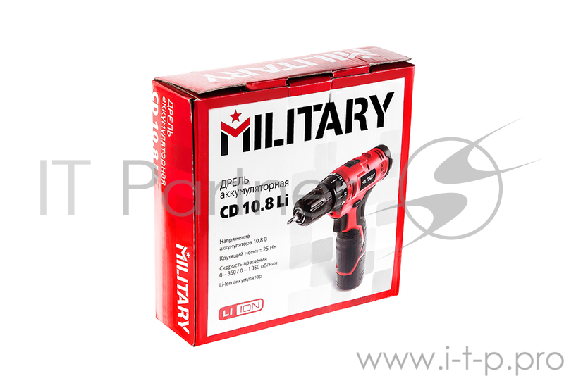 Аккум.дрель MILITARY CD10.8Li 10.8В 1х1.5Ач 10мм 0-350/0-1350 об/мин 25Нм в коробке