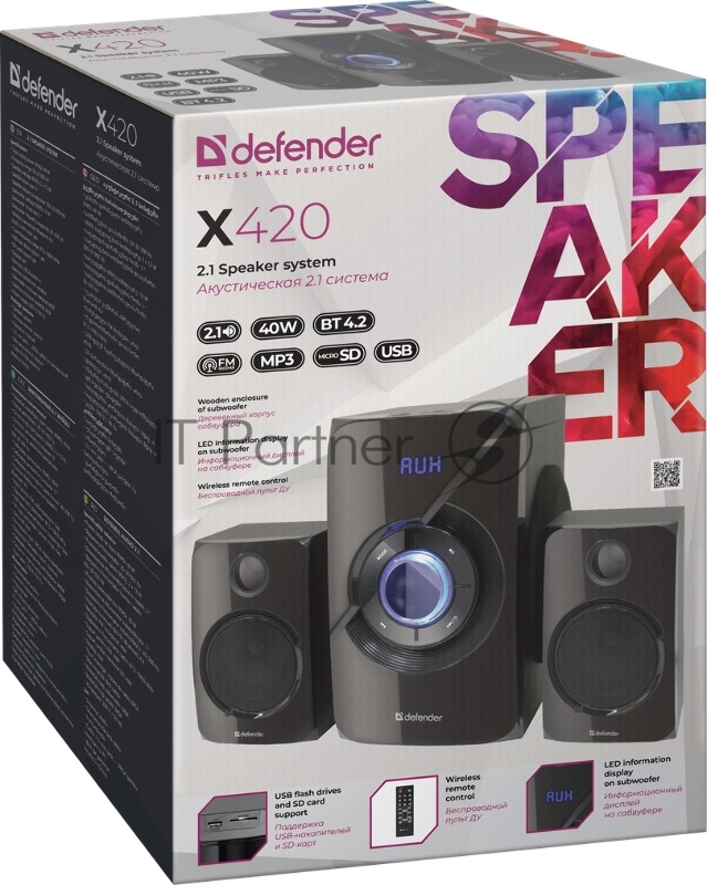 Колонки Defender X420 40Вт, Bluetooth, FM/MP3/SD/USB 65525