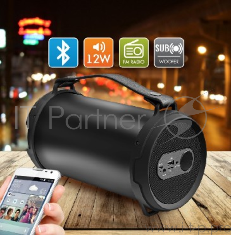 Колонки Ginzzu Ginzzu GM-887B, BT-Колонка 12w/3Ah/USB/TF/AUX/FM/subwoofer