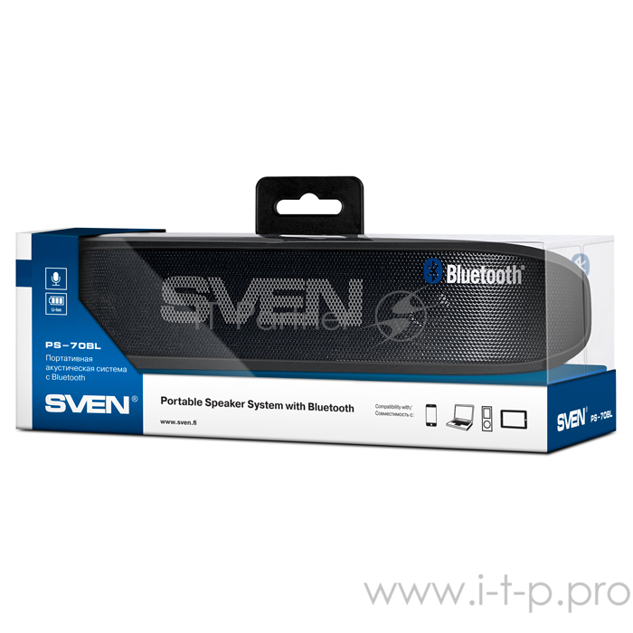 Колонки SVEN PS-70BL черный {Радиус действия – до 10 метров, Bluetooth, Время работы от аккумулятора – до 7 часов}