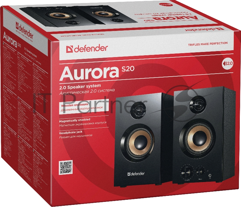 Колонки Defender AURORA S20 { 2x10 Вт RMS,20-20000 Гц, разъём для наушников } 65419