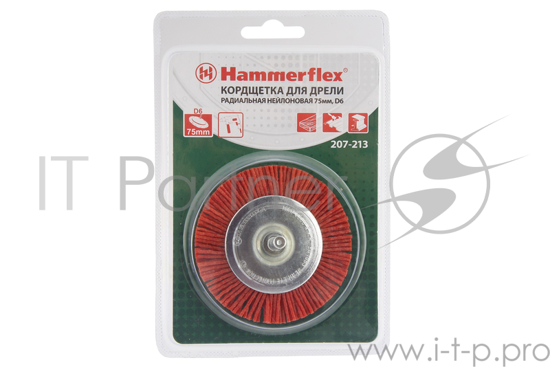 Кордщетка Hammer Flex 207-213 75мм d6 радиальная нейлоновая, с хвостовиком