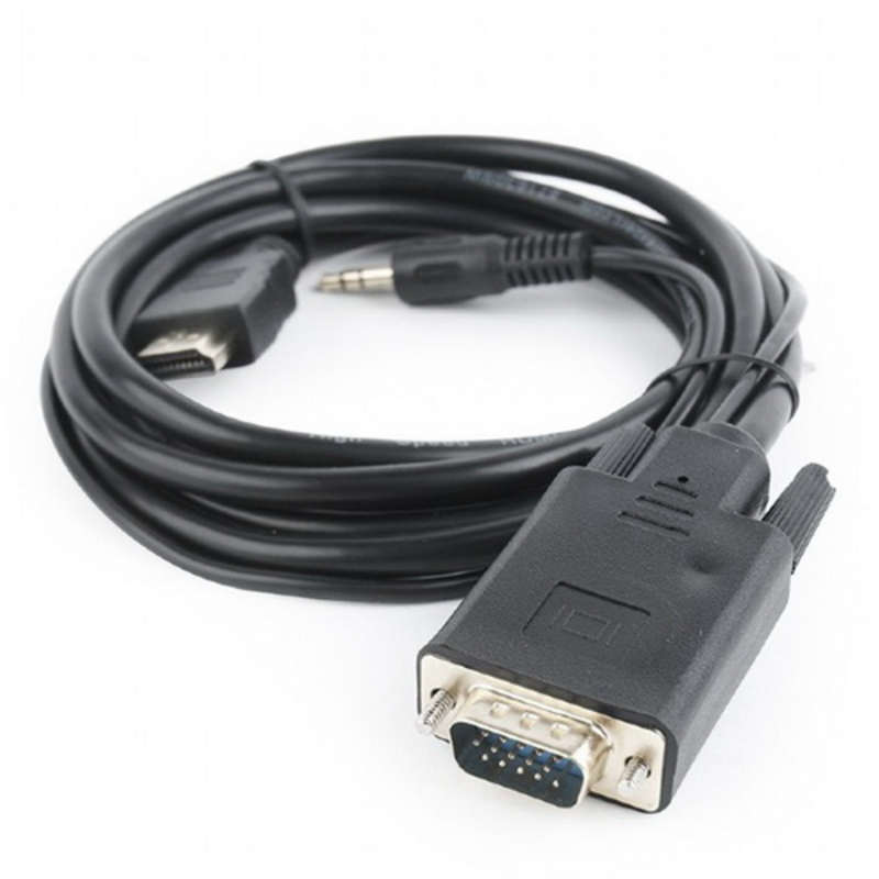Кабель Cablexpert Кабель HDMI-VGA 19M/15M + 3.5Jack, 3м, черный, позол.разъемы, пакет (A-HDMI-VGA-03-10)