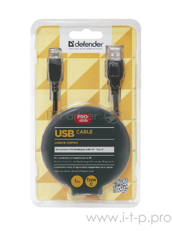 Кабель Defender USB кабель USB09-03PRO USB2.0 AM-C Type, 1.0 м (87492)