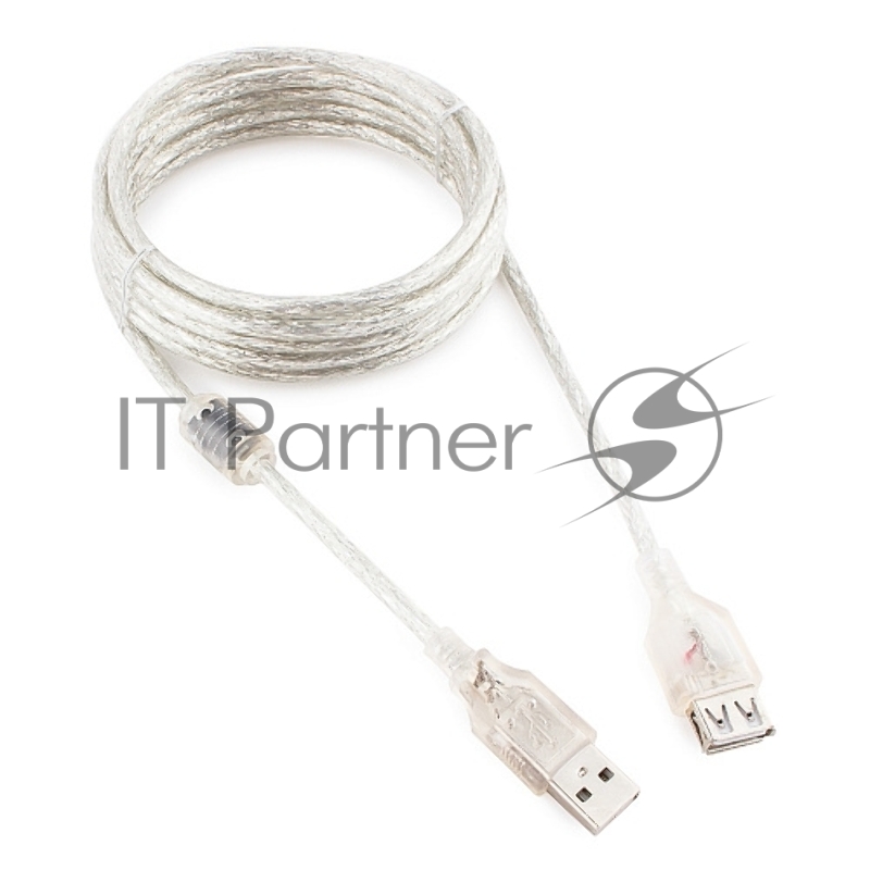 Кабель Cablexpert Кабель удлинитель USB2.0 Pro, AM/AF, 3м, экран, 2 феррит.кольца, прозрачный (CCF-USB2-AMAF-TR-10)