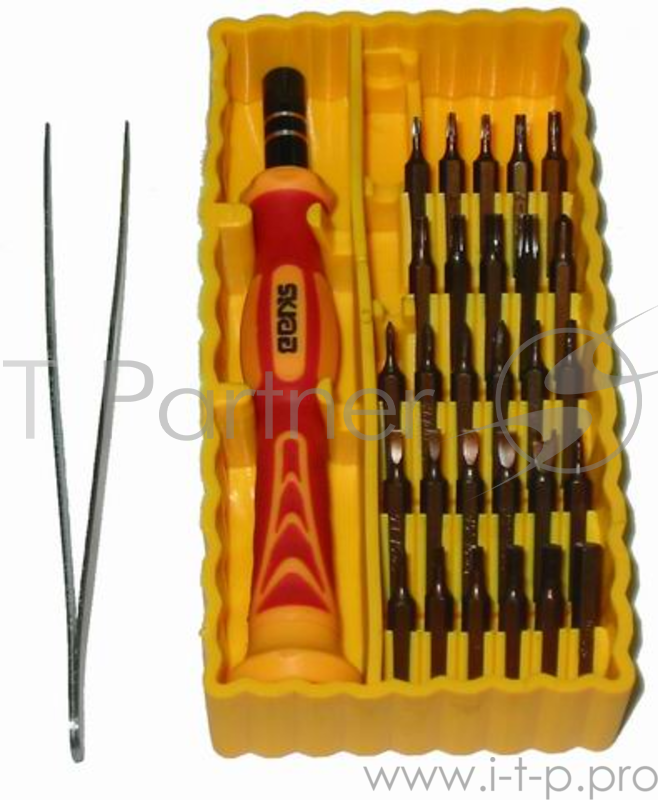 Отвертка мини SKRAB 42623 (желтый набор) 30пр.: биты, адаптер, пинцет, для точной механики
