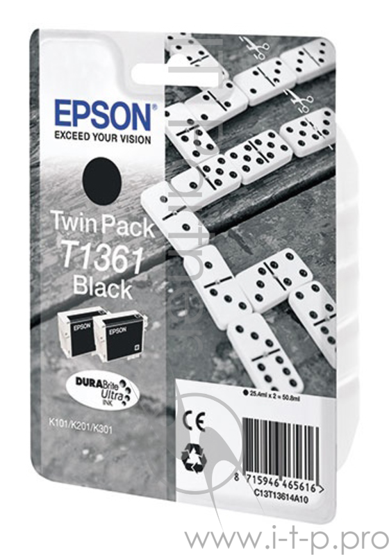 Расходные материалы EPSON C13T13614A10 T1361 Картридж для EPSON K101 / К201 / К301, (2*25 мл.) Black